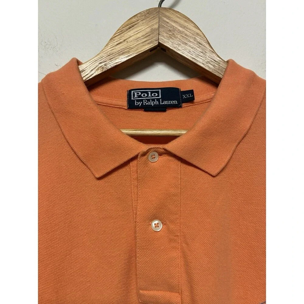 Polo By Ralph Lauren Orange Polo With Blue Logo 2XL Short Sleeve Cotton Casual